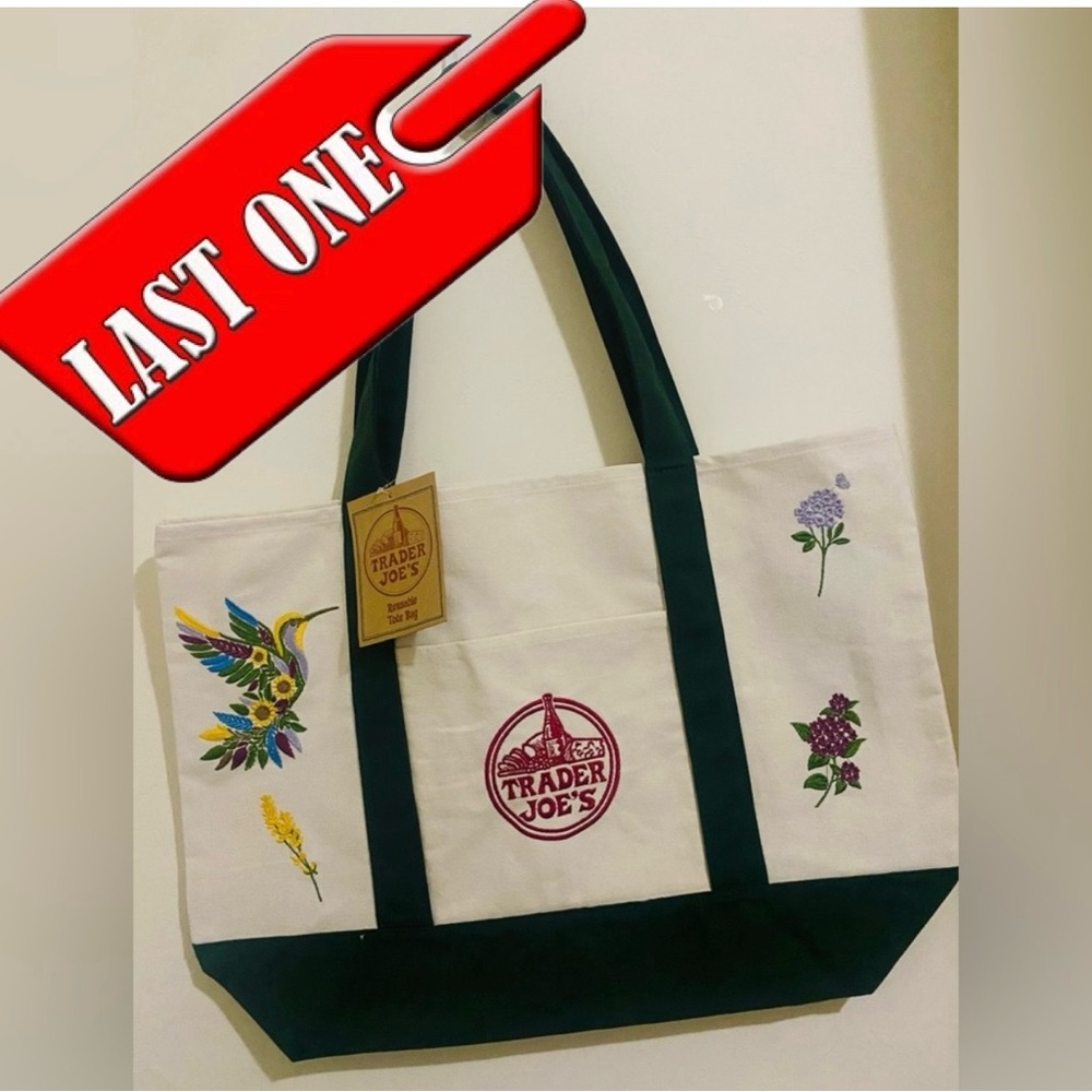 NWT Embroidered Trader Joe’s Canvas Tote | Boho Reusable Market Bag | Gift Idea